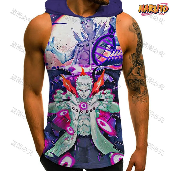 Anime Man Sleeveless Shirt Hooded Vest Trend Men's Clothes Naruto High Quality Gym Clothing 2024 Bodybuilding Fashion T-shirts