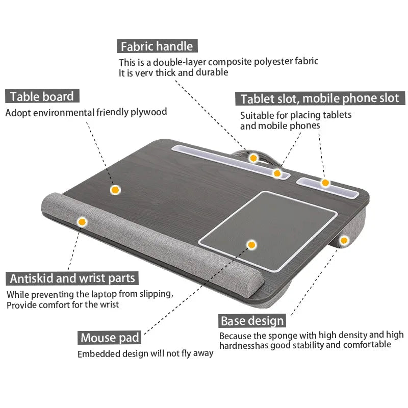 Multi Purpose Laptop Desk Leg Table Design of Double Groove Anti Slip Bar Embedded Mouse Pad Use with Sofa Bedroom Portable