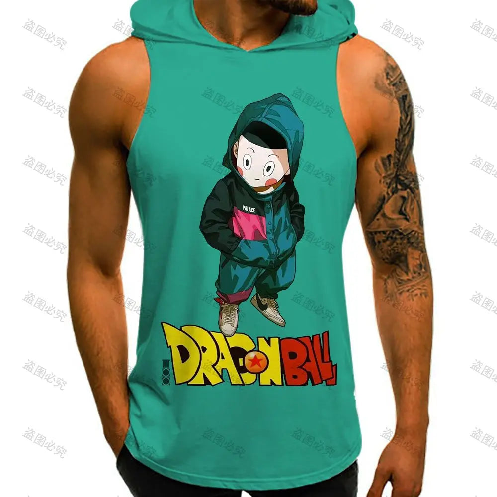 Dragon Ball Z Harajuku Style Vest With Hood 2024 Vegeta Goku Sleeveless Vests Running Tank Top Men Sleeveless Gym Shirt Trend