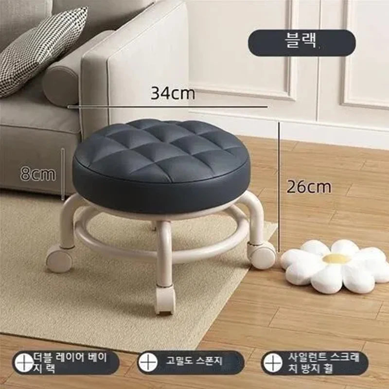 Household Universal Wheel Small Stool Pulley Chair 360 Degree Rotating Children Low Stool Round Chair Living Room Sofa Stool