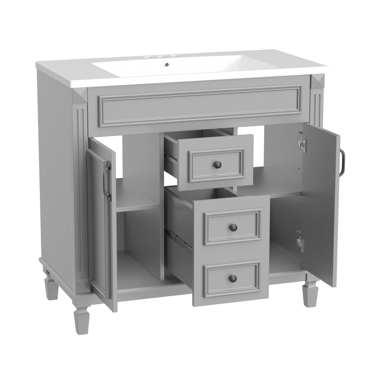 36'' Bathroom Vanity with Top Sink, Modern Bathroom Storage Cabinet with 2 Soft Closing Doors and 2 Drawers, Single Sink Bathroo