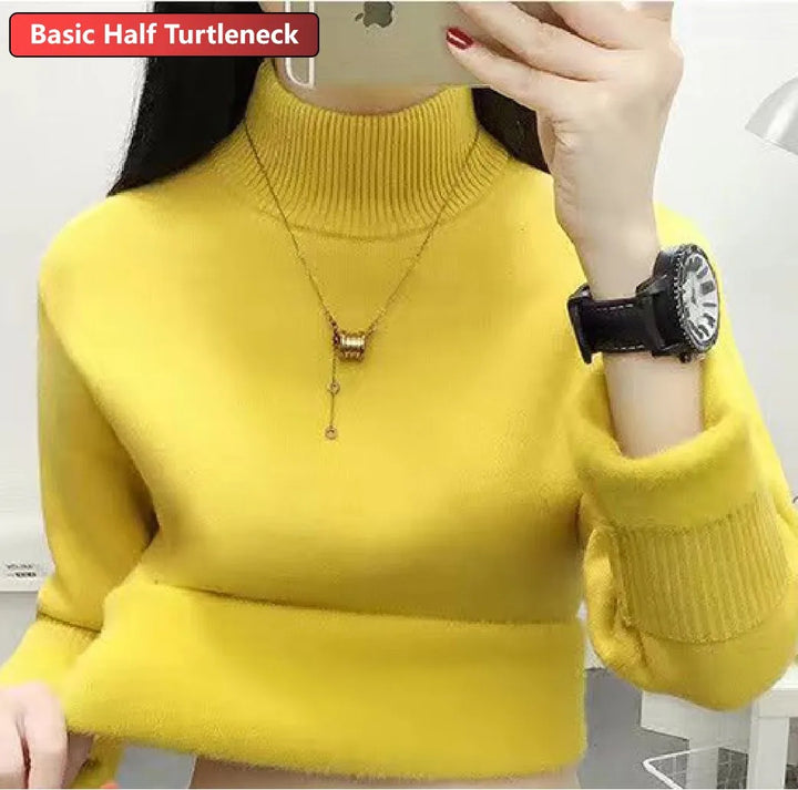 Turtleneck Winter Sweater Women Elegant Thicken Velvet Lined Warm Sueter Knitted Pullover Slim Tops Jersey Knitwear Jumper New