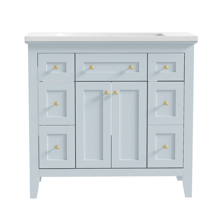 36 inch bathroom vanity with resin sink combination set with 6 drawers and 2 cabinets, storage cabinet vanity set, light blue