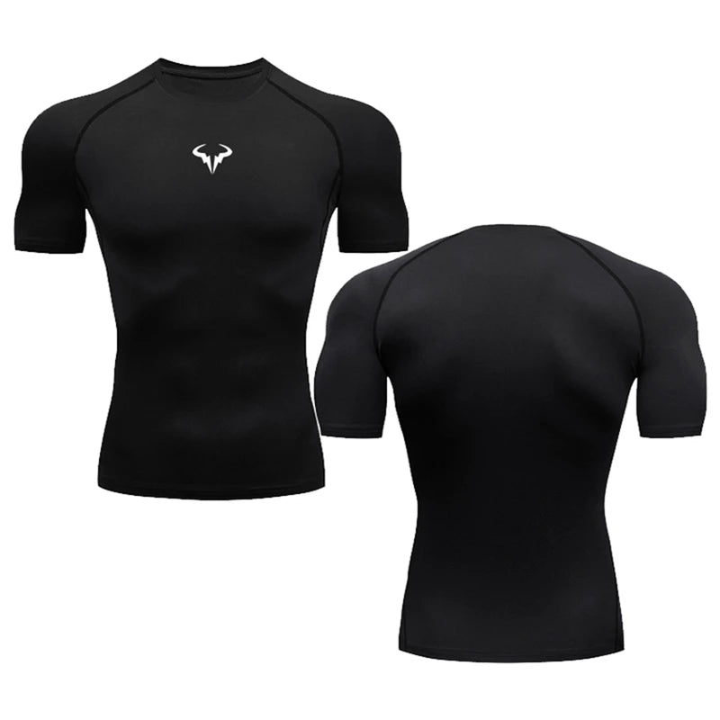 Men's Sports Running T-Shirt Fitness Short T-shirt Quick Dry Work Out Gym Tights Muscle Compression Clothing Top S-3XL