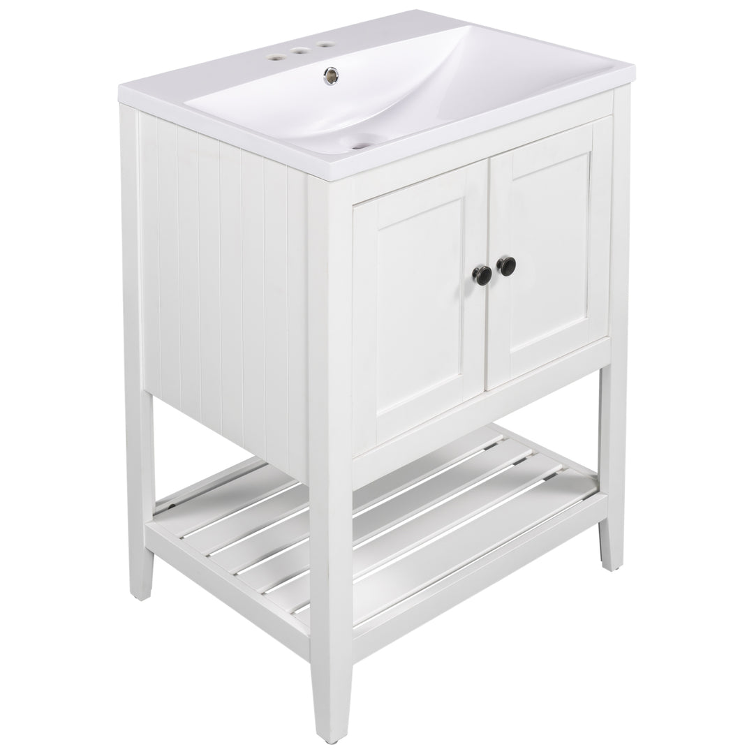 24 inch Bathroom Cabinet With Ceramic Sink & Solid Wood Frame