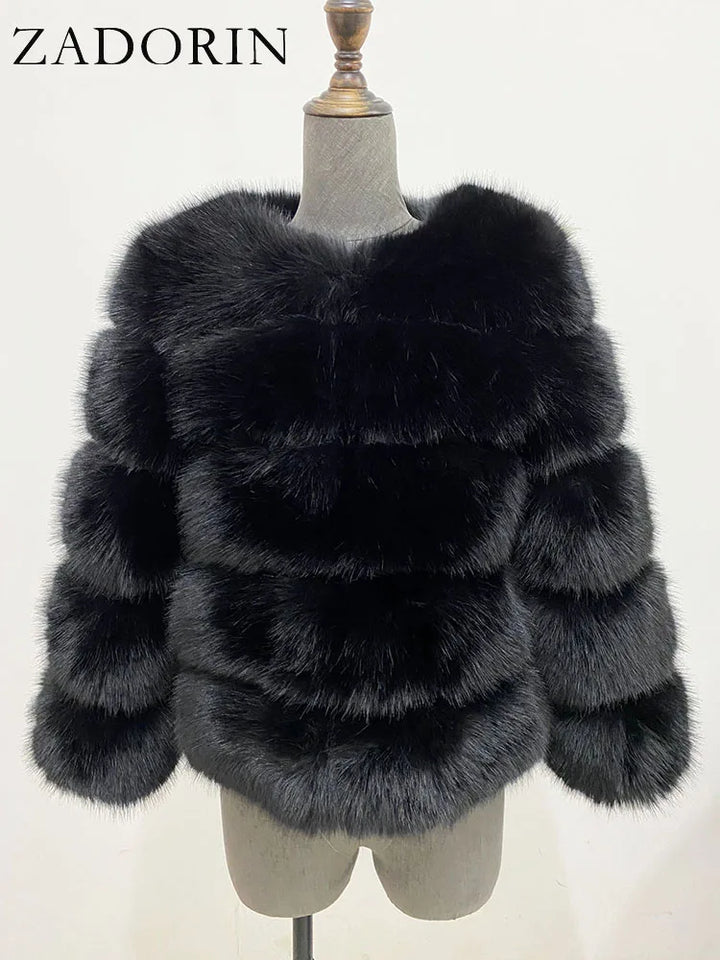 ZADORIN S-5XL Mink Coats Autumn Winter Fluffy Black Faux Fur Coat Women Elegant Thick Warm Faux Fur Jackets For Women 2024 Tops