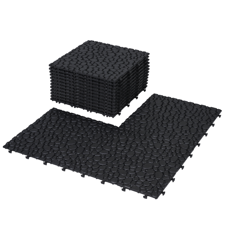 12x12 Inch Black Interlocking Waterproof Snap On Deck Tiles Pebble Pattern (Pack of 12)