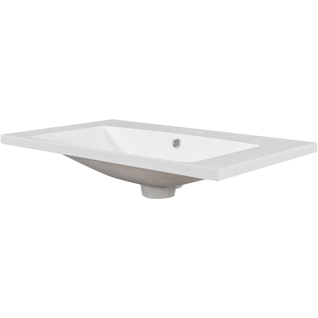 30" Single Bathroom Vanity Top with White Basin  3-Faucet Holes  Ceramic White