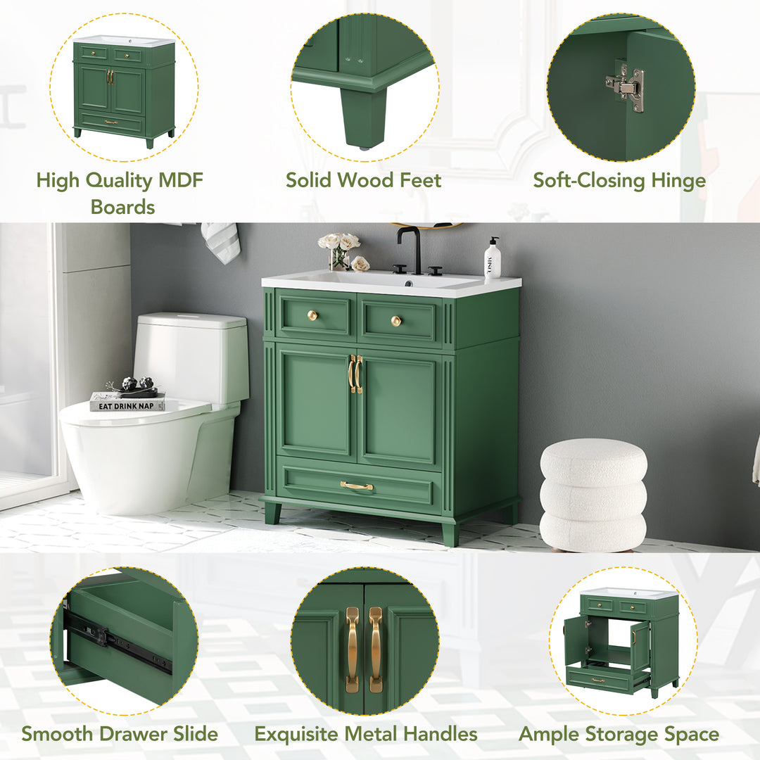 30 inch uncovered bathroom vanity with soft closed door, limited to solid wood frame bathroom storage cabinet green