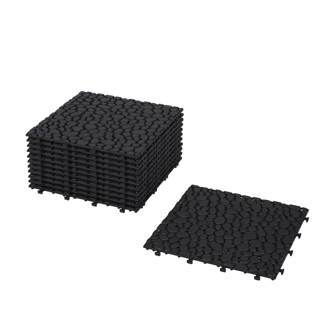 12x12 Inch Black Interlocking Waterproof Snap On Deck Tiles Pebble Pattern (Pack of 12)