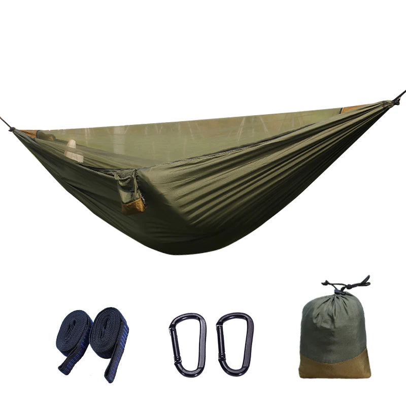 2Person Outdoor Camping Hammock 2.8x1.4m/9.2x4.6ft Lightweight Hanging Mosquito Net Hammocks Tree Straps Swing Backpack Backyard