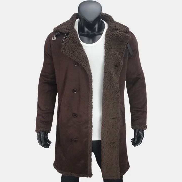 Winter Men's Long Trench Fleece Coat Suede Faux Fur Coats Men Double Breasted Clothing Male Warmth Cold Protection Jacket S-5XL