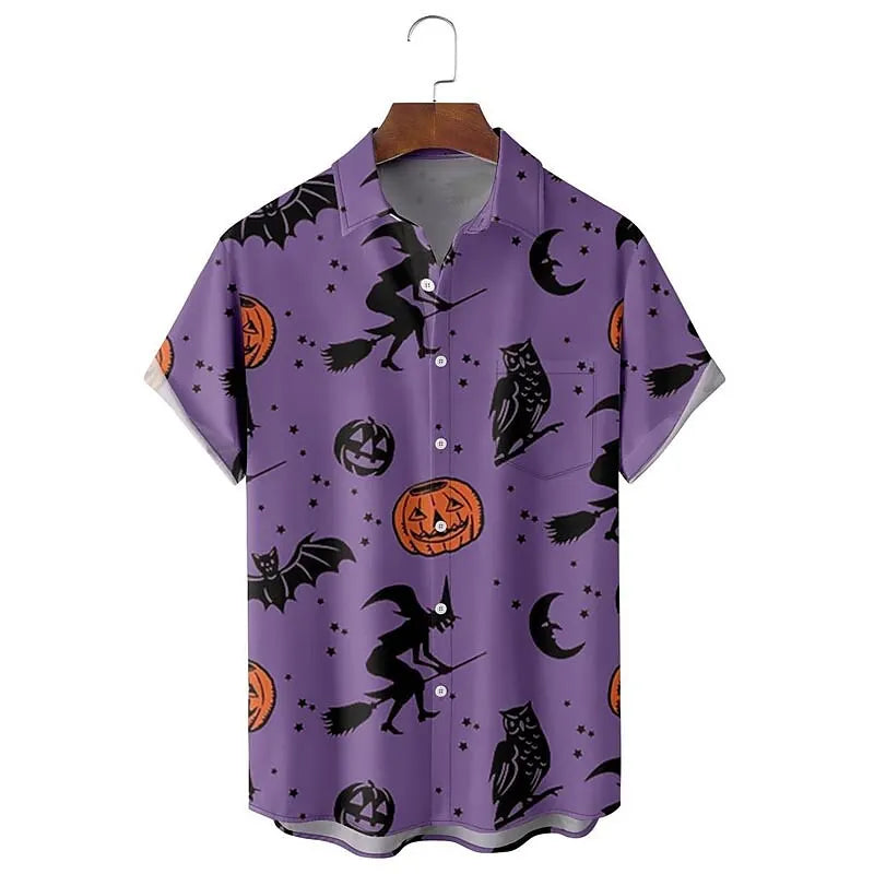 Men's Shirt Skull Pumpkin Ghost Halloween Print Hawaiian Short Sleeve Shirt S Comfort Clothing Fashion Design Men's Open Lapel T