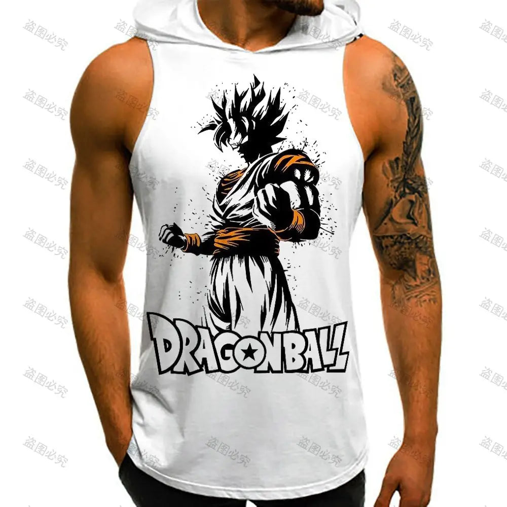 Dragon Ball Z Men's T-shirts Vest With Hood Summer New Super Saiyan Streetwear Gym Clothing Men Vegeta Sleeveless Vests Anime