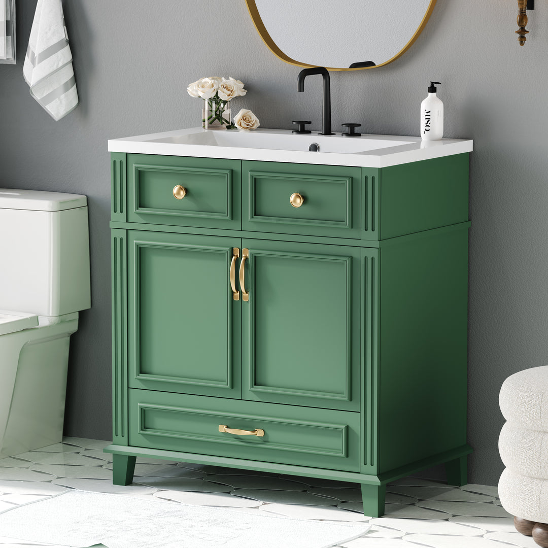 30 inch uncovered bathroom vanity with soft closed door, limited to solid wood frame bathroom storage cabinet green