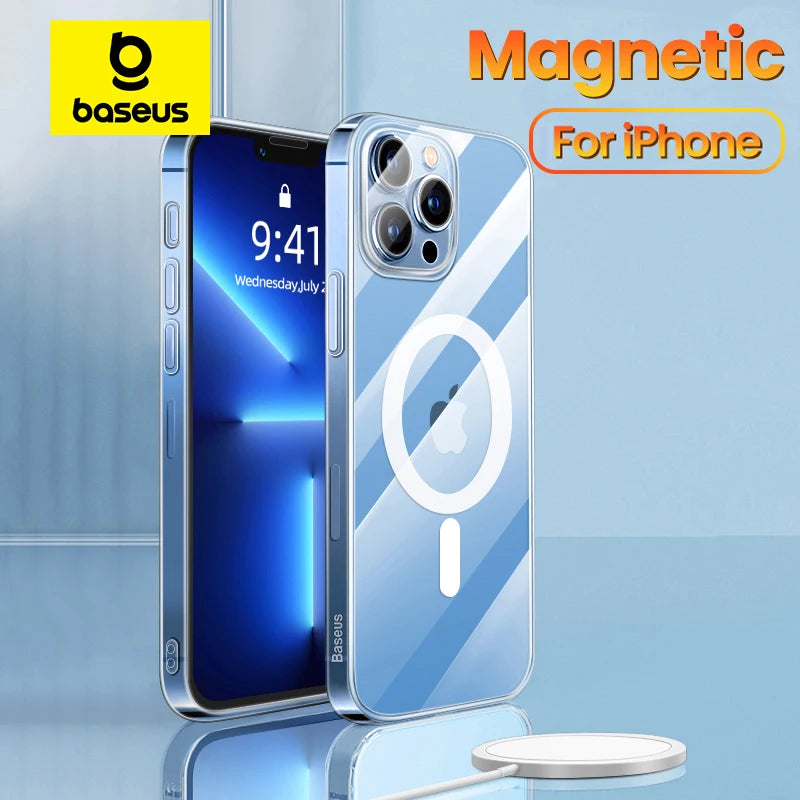 Baseus Magnetic Phone Case for iPhone 15 14 13 12 11 Pro Max Wireless Charging Cover For iPhone 15 14 Pro Max Magnet Clear Case