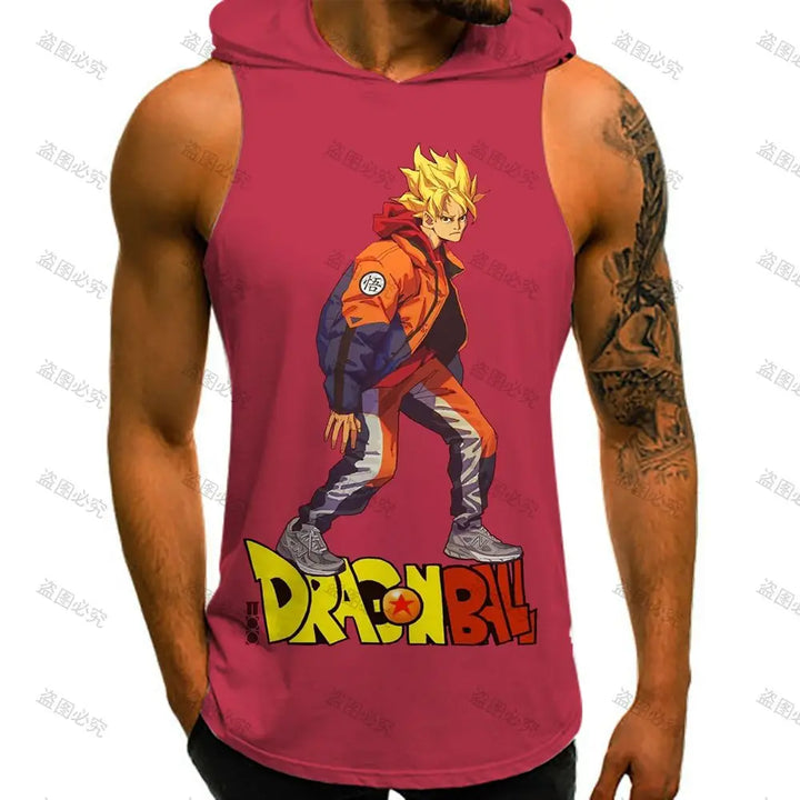 Dragon Ball Z Harajuku Style Vest With Hood 2024 Vegeta Goku Sleeveless Vests Running Tank Top Men Sleeveless Gym Shirt Trend