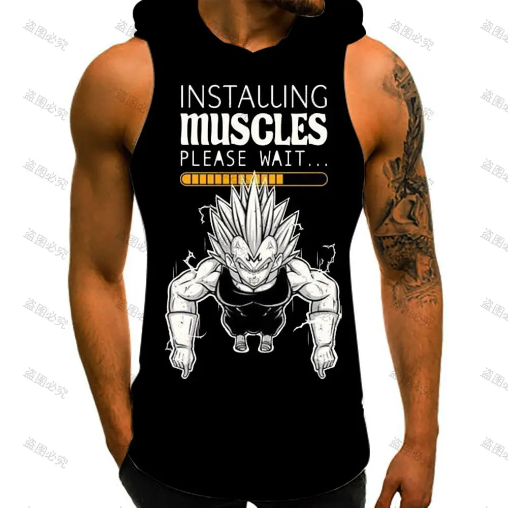 Dragon Ball Z Super Saiyan Vest With Hood Goku Men Tank Top Anime Men's Clothes Trend Streetwear New Sleeveless Vests Fashion