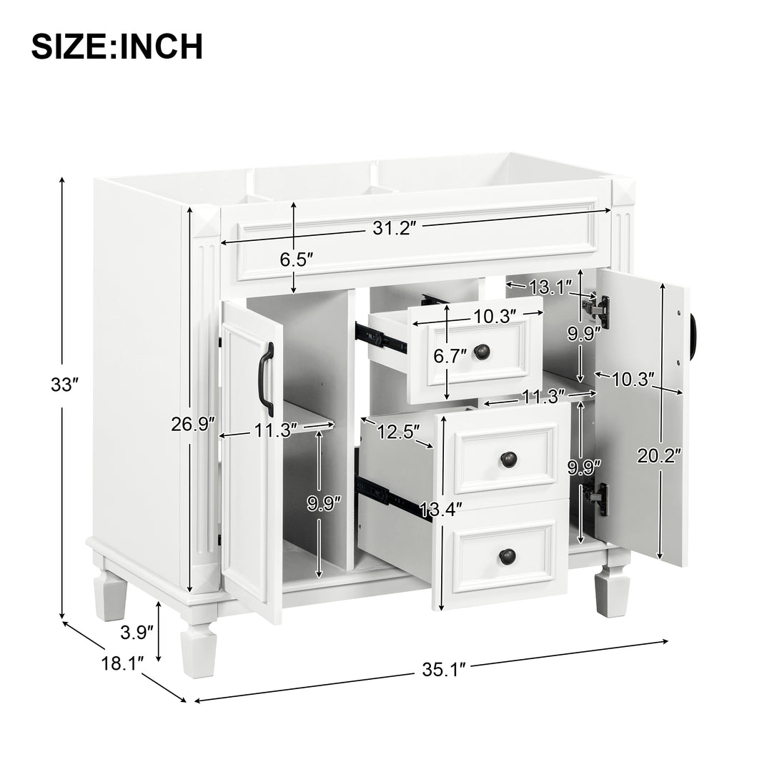 36'' Bathroom Vanity without Top Sink Cabinet only Modern Bathroom Storage Cabinet with 2 Soft Closing Doors and 2 Drawers