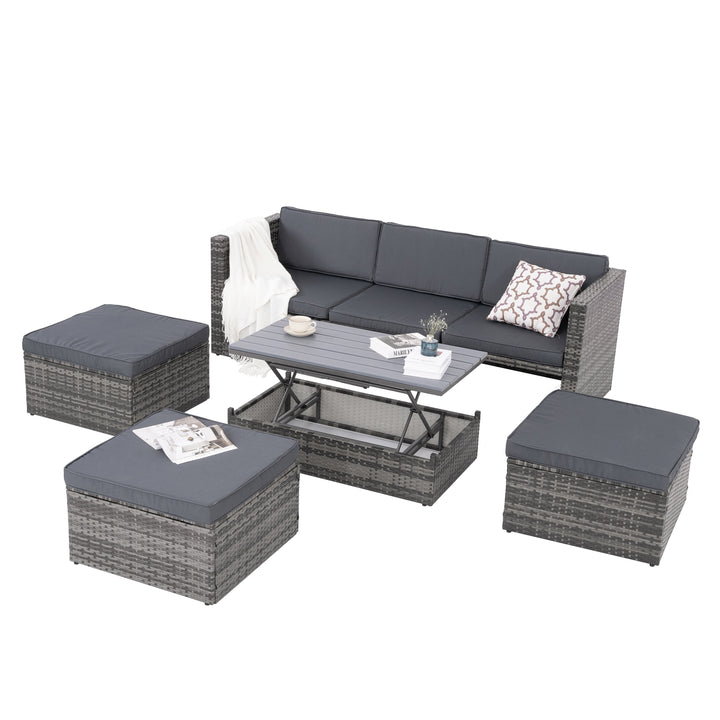 Patio Furniture, Outdoor Furniture, Seasonal PE Wicker Furniture,5 Set Wicker Furniture With Plywood Coffee Table