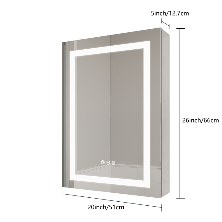 26x20 inch(Left Door) bathroom medicine cabinet with LED mirror 3000K~6000K single door lighting bathroom cabinet with touch switch adjusta