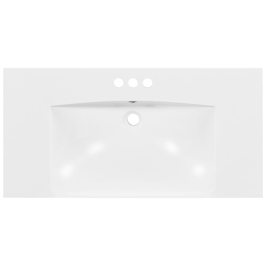 36" Single Bathroom Basin Sink, Vanity Top Only, 3-Faucet Holes, Resin