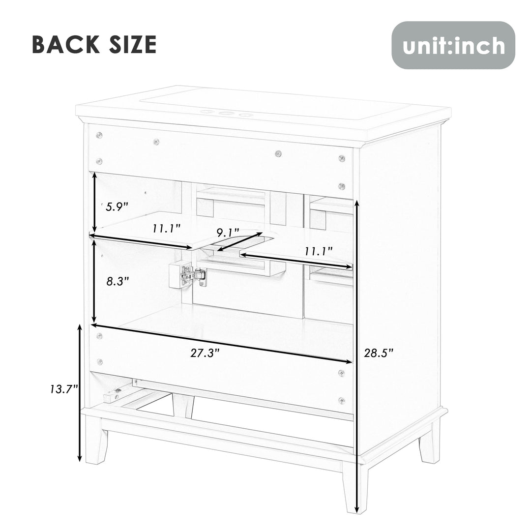 30 Inch Gray Multi Drawer MDF Bathroom Vanity (No Sink)