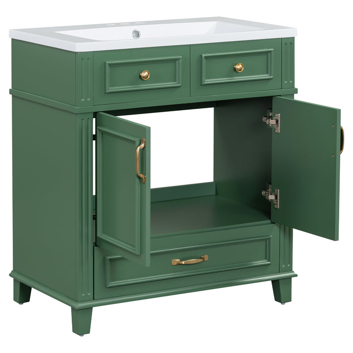 30 inch uncovered bathroom vanity with soft closed door, limited to solid wood frame bathroom storage cabinet green