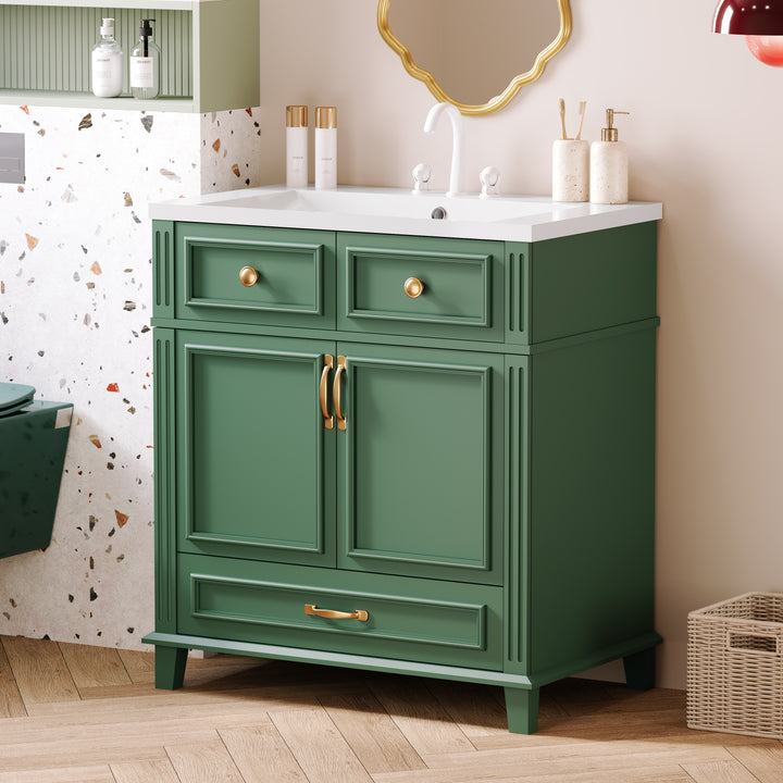 30 inch uncovered bathroom vanity with soft closed door, limited to solid wood frame bathroom storage cabinet green