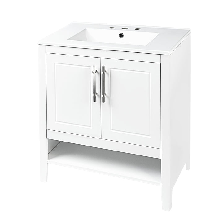 30" Bathroom Vanity with Sink  Multi-functional Bathroom Cabinet with Doors and Drawers Solid Frame and MDF Board, White