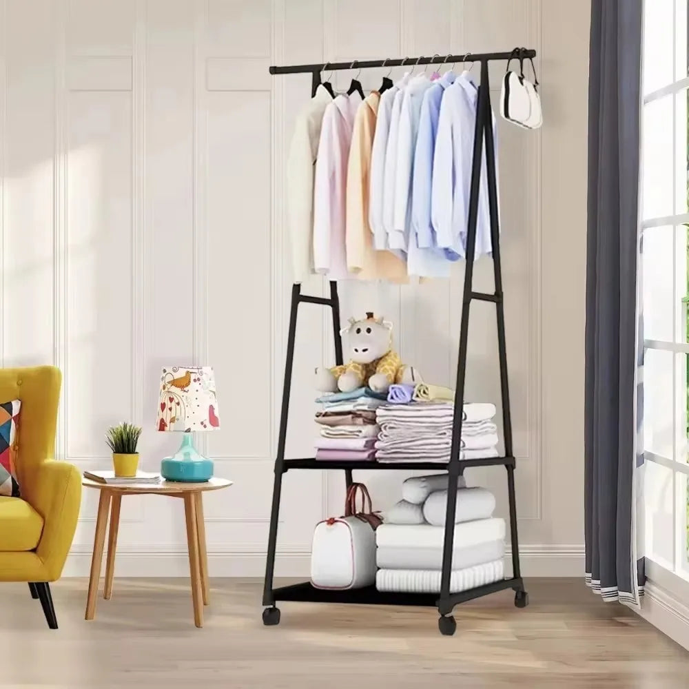 Floor-Standing Coat Rack Triangle Pulley Clothes Racks With Wheels Bedroom Living Room Furniture Hangers Rolling Clothes Rack