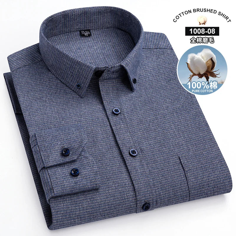 S~7Xl Large Size Men's Classic Brushed Plaid Long-Sleeved Shirt High-Quality Pure Cotton Casual All-Match Shirt Men's Clothing