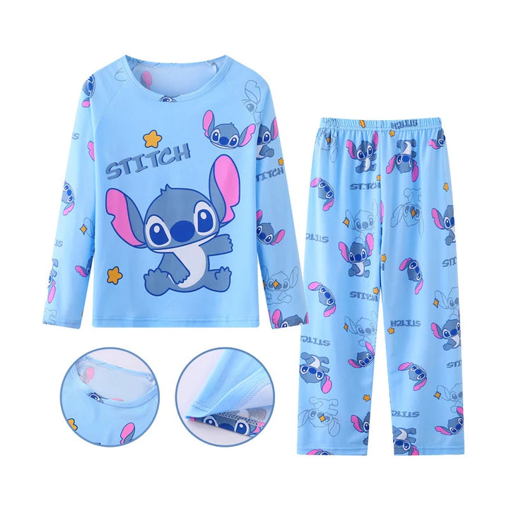 Spring Autumn Children's Clothing Sets Stitch Cartoon Boy Sleepwear Long sleeved Clothes Kids Pajamas Set Baby Girls Pyjamas