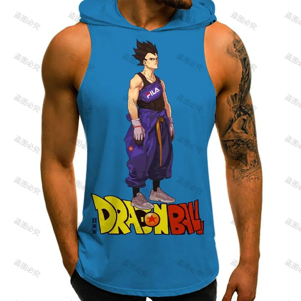 Dragon Ball Z Harajuku Style Vest With Hood 2024 Vegeta Goku Sleeveless Vests Running Tank Top Men Sleeveless Gym Shirt Trend