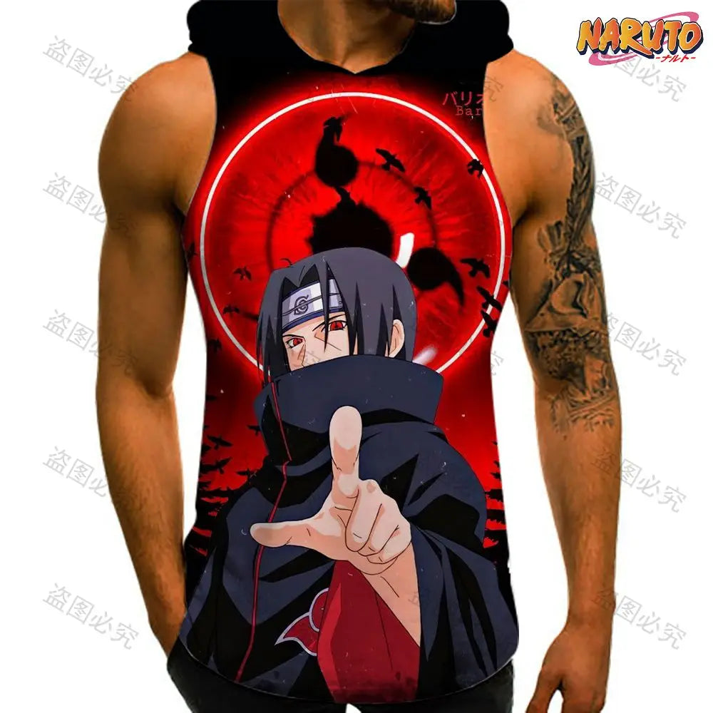 Anime Man Sleeveless Shirt Hooded Vest Trend Men's Clothes Naruto High Quality Gym Clothing 2024 Bodybuilding Fashion T-shirts