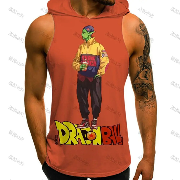 Dragon Ball Z Harajuku Style Vest With Hood 2024 Vegeta Goku Sleeveless Vests Running Tank Top Men Sleeveless Gym Shirt Trend