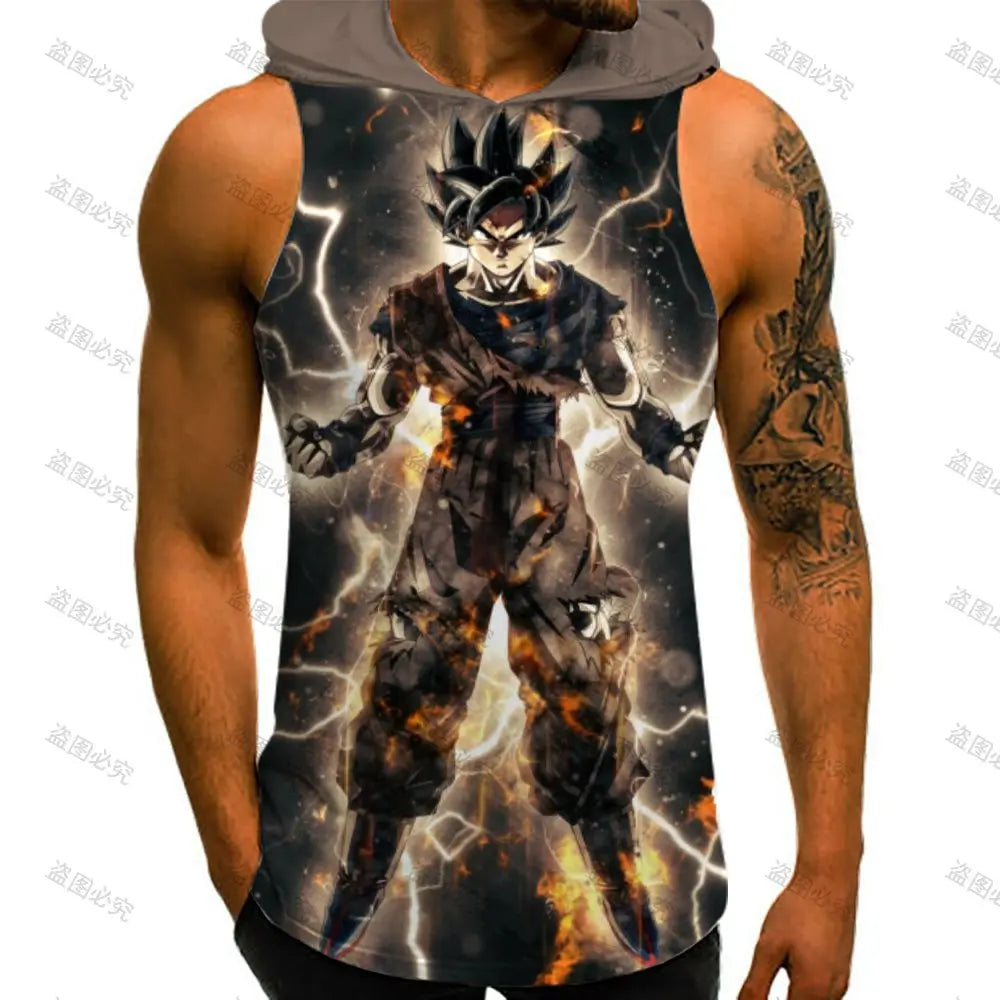 Vest With Hood Goku Dragon Ball Z Gym Clothing Men Fashion Sleeveless Vests New Men's Clothes Streetwear Harajuku Style 2022