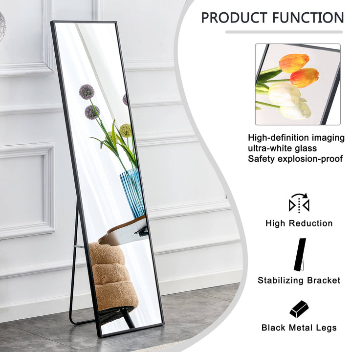 Aluminum alloy metal frame wall mounted full-length mirror black 65 * 23“