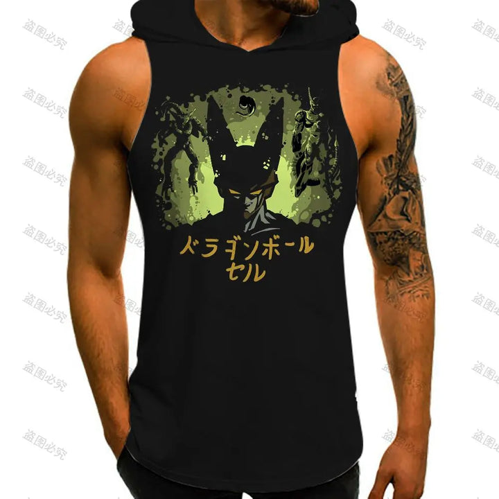 Dragon Ball Z Fashion Goku Vest With Hood Super Saiya Gym Y2k Men Tank Top Hip Hop Tops New Men's Clothes 2024 Sleeveless Shirts