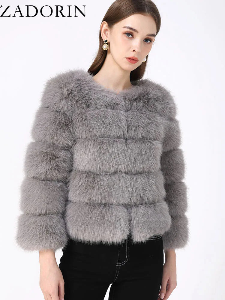 ZADORIN S-5XL Mink Coats Autumn Winter Fluffy Black Faux Fur Coat Women Elegant Thick Warm Faux Fur Jackets For Women 2024 Tops