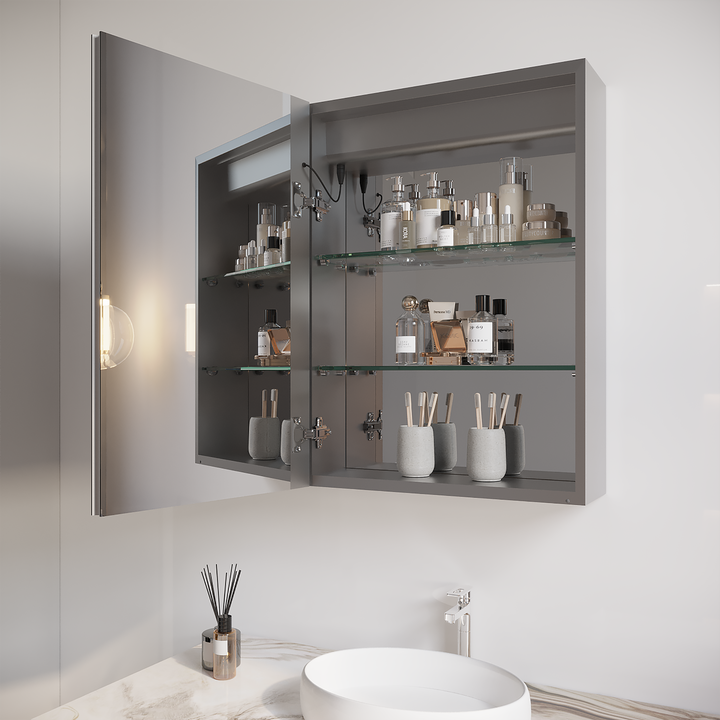 26x20 inch(Left Door) bathroom medicine cabinet with LED mirror 3000K~6000K single door lighting bathroom cabinet with touch switch adjusta