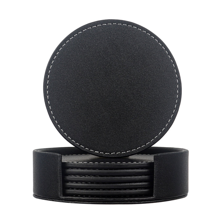 Insulated Stitched Marble Leather Coaster (Round or Square 8pc) Black/White/Bamboo/Silver/Brown