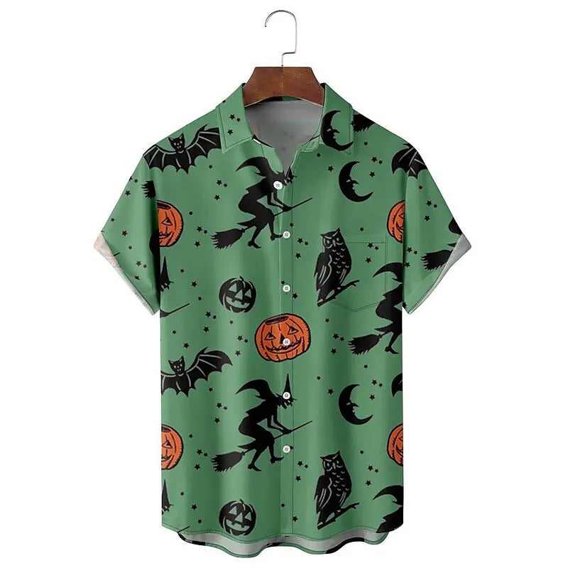 Men's Shirt Skull Pumpkin Ghost Halloween Print Hawaiian Short Sleeve Shirt S Comfort Clothing Fashion Design Men's Open Lapel T