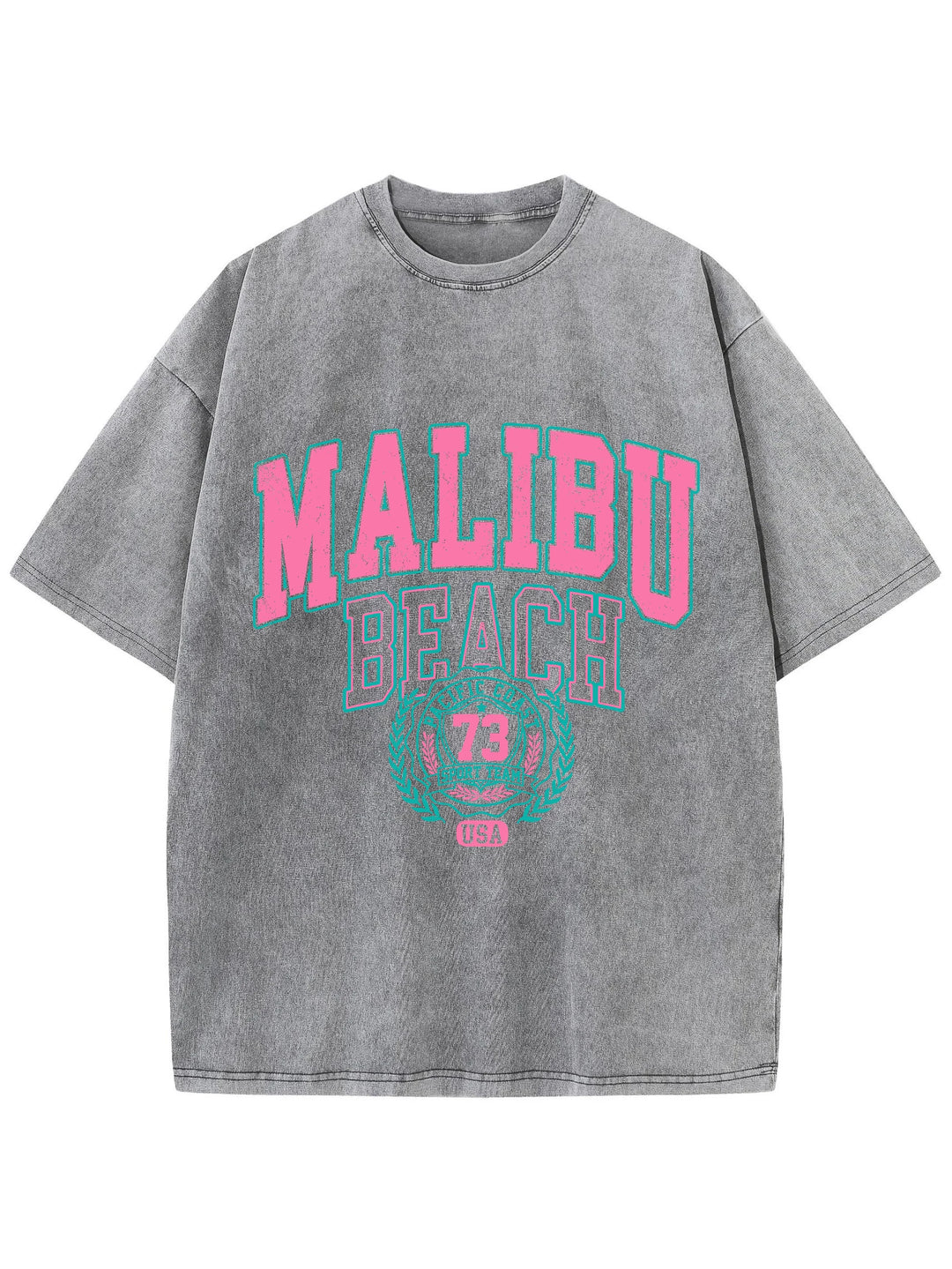 Malibu Beach Washed T-Shirt Women Letter Printing Cotton T Shirt Comfortable Crewneck Tops Casual Oversized Tees Female Clothes