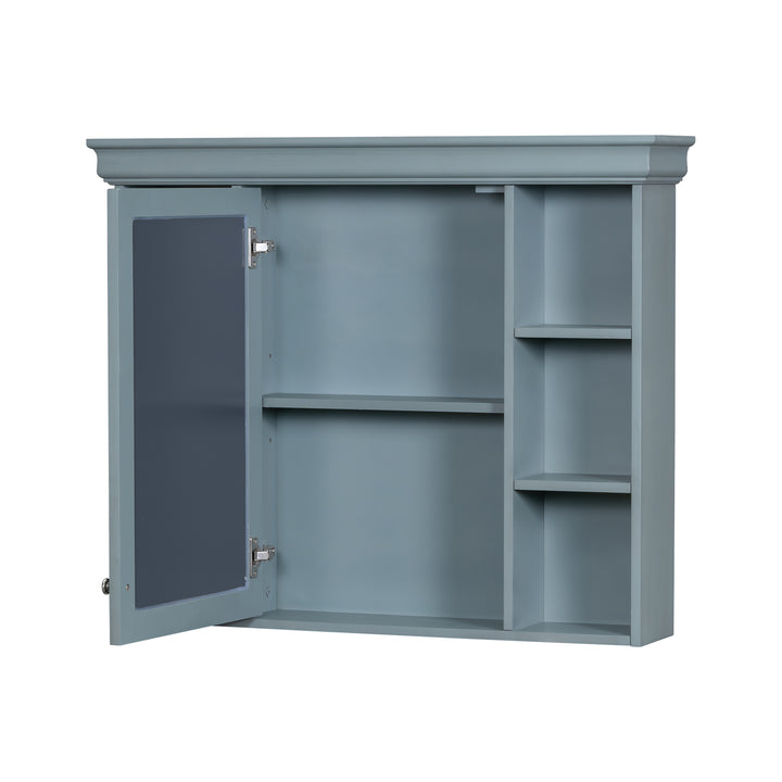 35 ''x 28' 'blue wall mounted bathroom storage cabinet with mirror door and medication cabinet with 6 open shelves