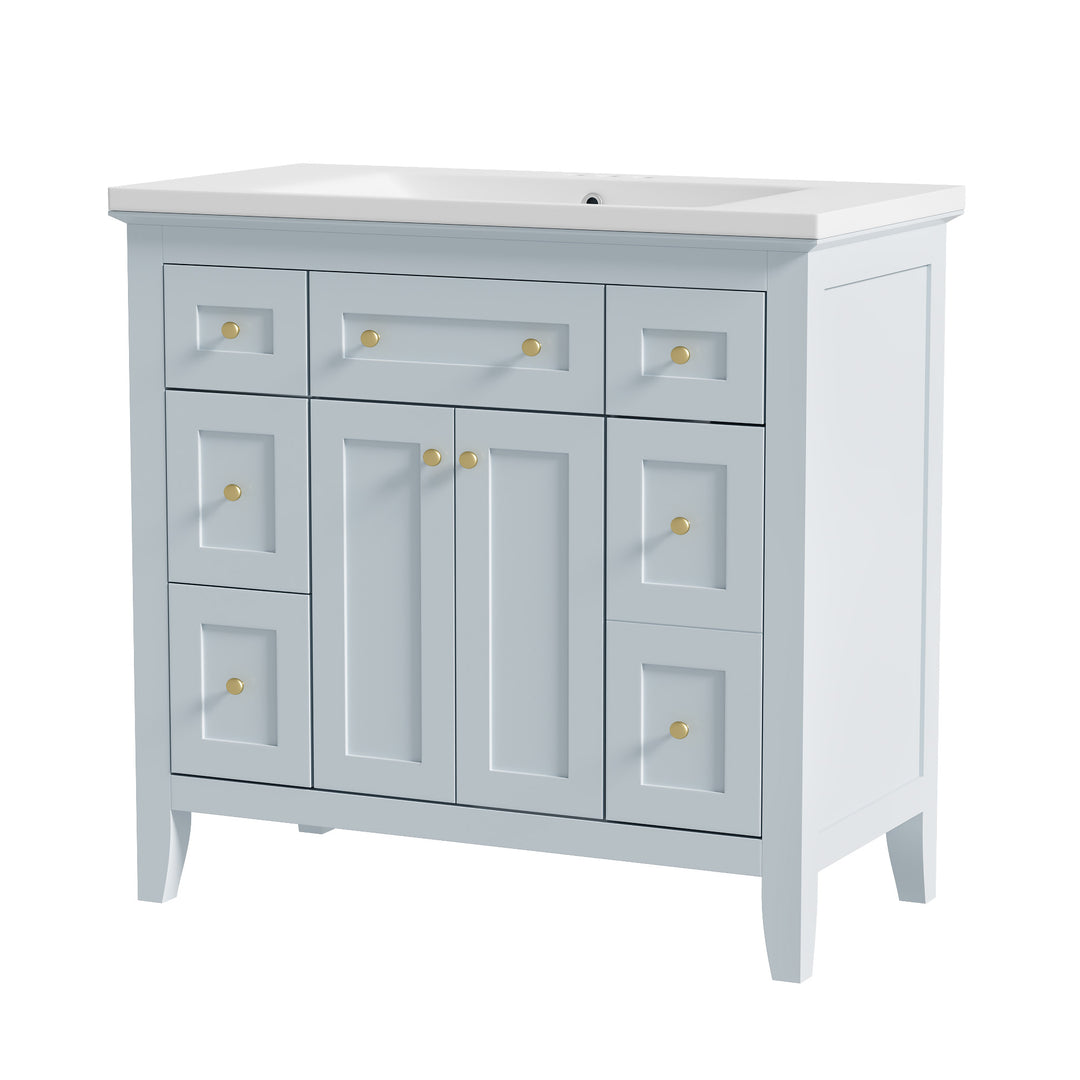 36 inch bathroom vanity with resin sink combination set with 6 drawers and 2 cabinets, storage cabinet vanity set, light blue