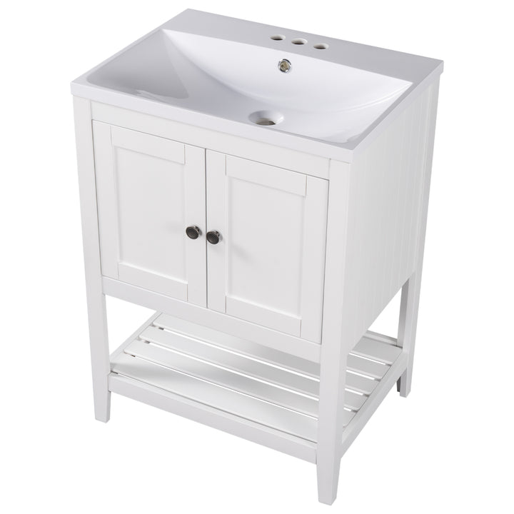 24 inch Bathroom Cabinet With Ceramic Sink & Solid Wood Frame