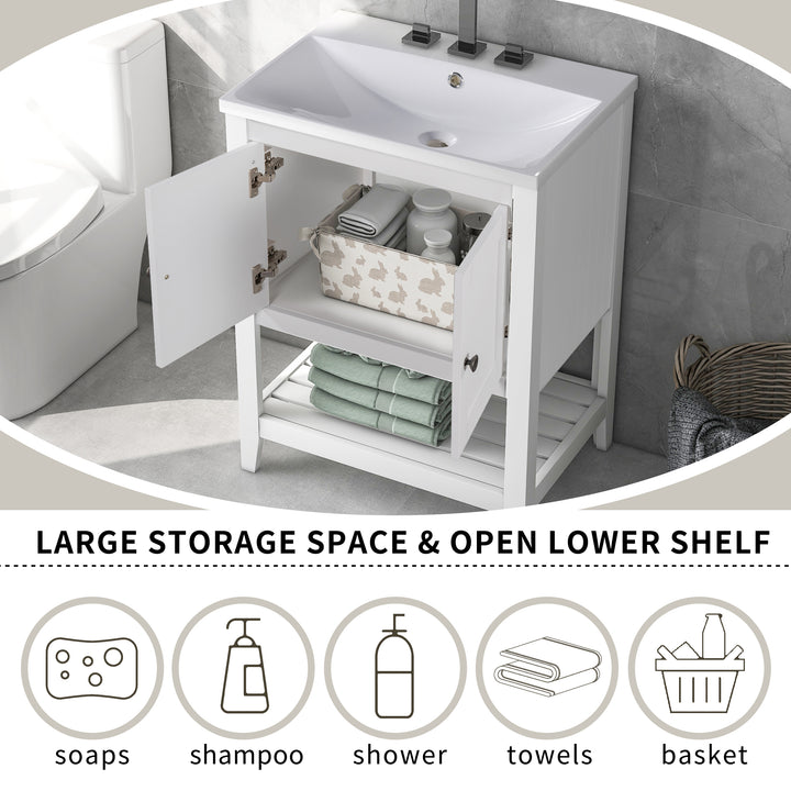 24 inch Bathroom Cabinet With Ceramic Sink & Solid Wood Frame