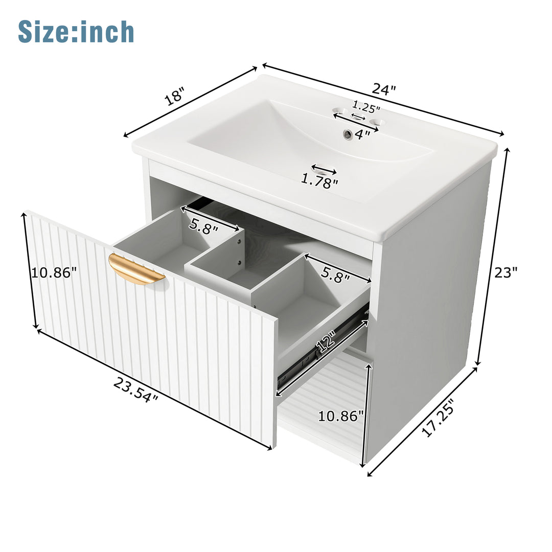 Modern 24-Inch 2 Drawer Wall Mounted Bathroom Cabinets