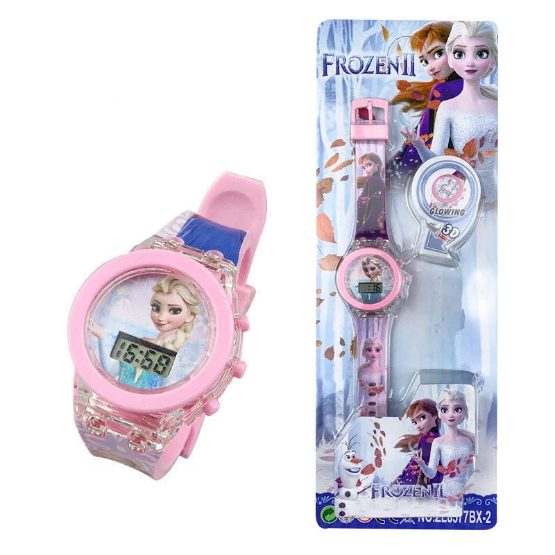 Flash Light Spiderman Kids Watches For Boys Cartoon Hello Kitty Mickey Children Watch Girls Student Clock Gifts free shipping